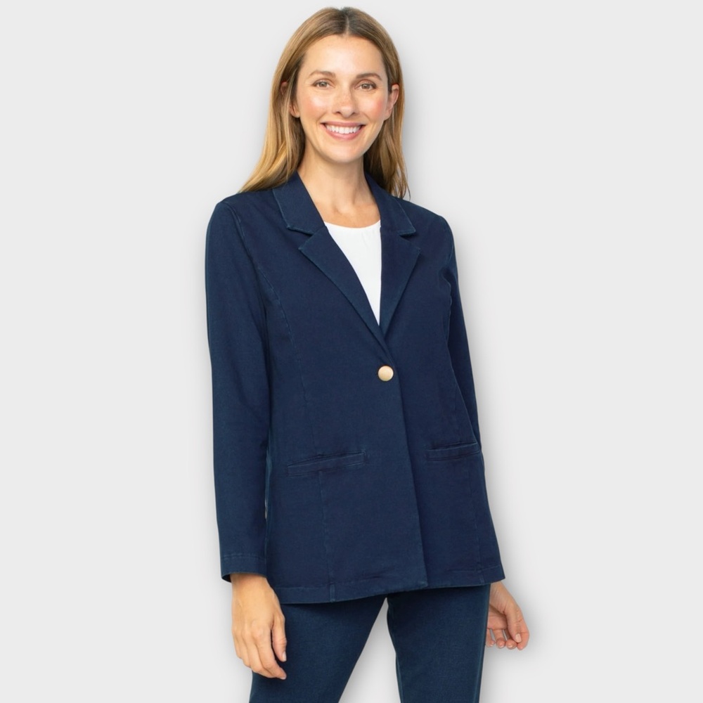 Habitat Denim Blazer XL Stonewash Stretch Jean Blazer Sleek Chic Sophisticated
